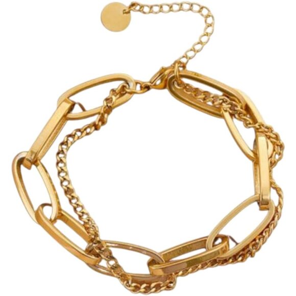 Water-Resistant 18K Gold Plated Layered Bracelet Women Stainless Steel - Picture 1 of 9